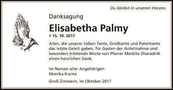 Traueranzeige von Elisabetha Palmy von Offenbach