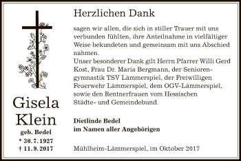 Traueranzeige von Gisela Klein von Offenbach