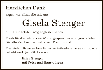 Traueranzeige von Gisela Stenger von Offenbach