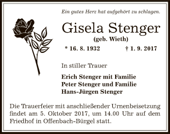 Traueranzeige von Gisela Stenger von Offenbach