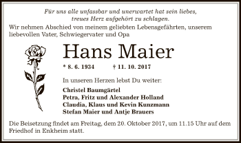 Traueranzeige von Hans Maier von Offenbach