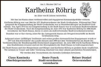 Traueranzeige von Karlheinz Röhrig von Offenbach