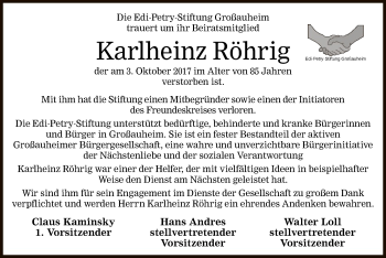 Traueranzeige von Karlheinz Röhrig von Offenbach