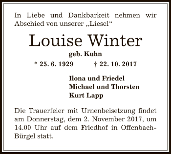 Traueranzeige von Louise Winter von Offenbach