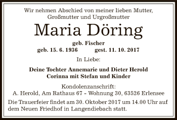 Traueranzeige von Maria Döring von Offenbach