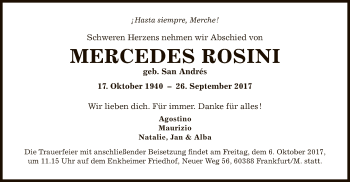 Traueranzeige von Mercedes Rosini von Offenbach