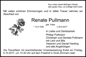 Traueranzeige von Renate Pullmann von Offenbach