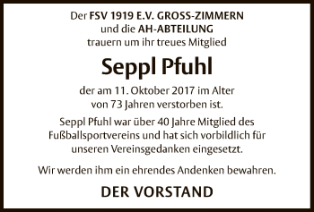 Traueranzeige von Seppl Pfuhl von Offenbach