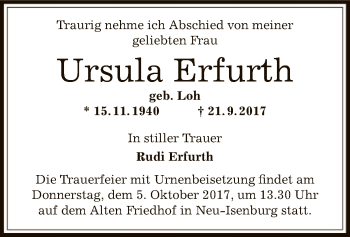 Traueranzeige von Ursula Erfurth von Offenbach