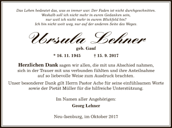 Traueranzeige von Ursula Lehner von Offenbach