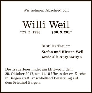 Traueranzeige von Willi Weil von Offenbach