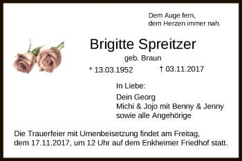 Traueranzeige von Brigitte Spreitzer von Offenbach