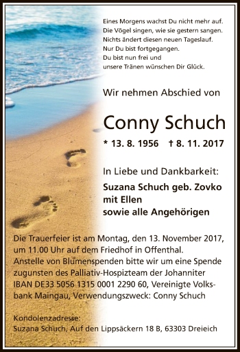 Traueranzeige von Conny Schuch von Offenbach