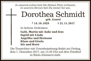 Traueranzeige von Dorothea Schmidt von Offenbach