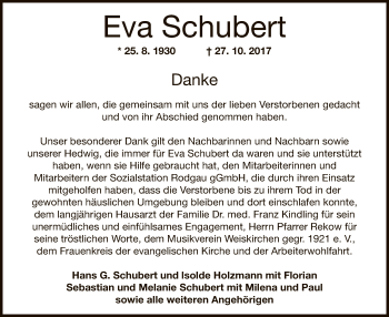 Traueranzeige von Eva Schubert von Offenbach