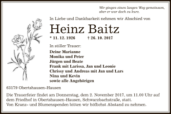 Traueranzeige von Heinz Baitz von Offenbach