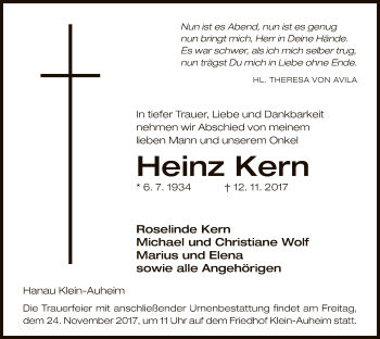 Traueranzeige von Heinz Kern von Offenbach