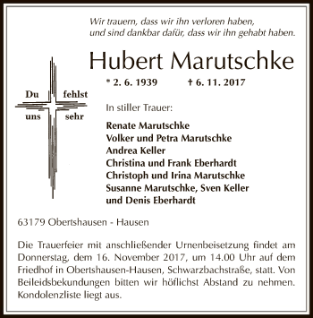 Traueranzeige von Hubert Marutschke von Offenbach