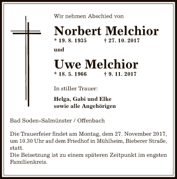 Traueranzeige von Norbert und Uwe Melchior von Offenbach