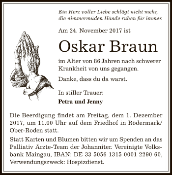 Traueranzeige von Oskar Braun von Offenbach