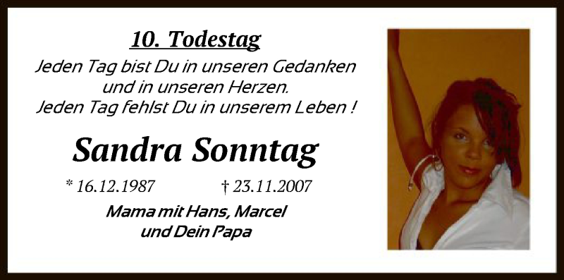  Traueranzeige für Sandra Sonntag vom 23.11.2017 aus Offenbach