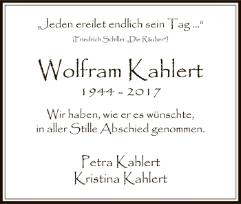 Traueranzeige von Wolfram Kahlert von Offenbach