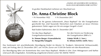 Traueranzeige von Anna-Christine Block von Offenbach