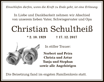 Traueranzeige von Christian Schultheiß von Offenbach