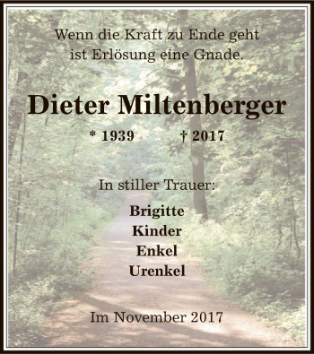 Traueranzeige von Dieter Miltenberger von Offenbach