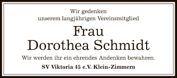 Traueranzeige von Dorothea Schmidt von Offenbach