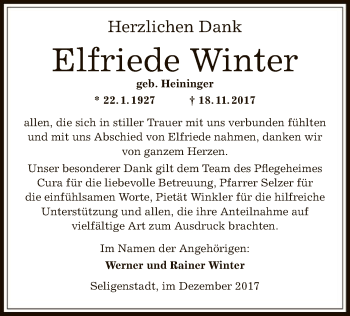 Traueranzeige von Elfriede Winter von Offenbach