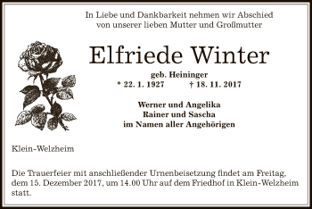 Traueranzeige von Elfriede Winter von Offenbach