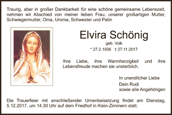 Traueranzeige von Elvira Schönig von Offenbach