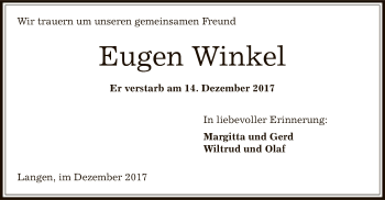 Traueranzeige von Eugen Winkel von Offenbach