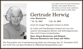 Traueranzeige von Gertrude Herwig von Offenbach