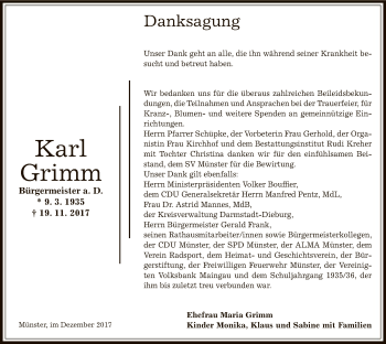 Traueranzeige von Karl Grimm von Offenbach