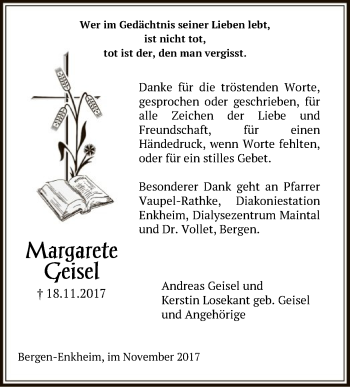 Traueranzeige von Margarete Geisel von Offenbach