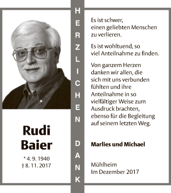 Traueranzeige von Rudi Baier von Offenbach