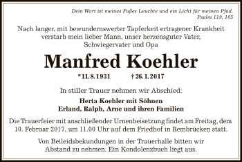 Traueranzeige von Manfred Koehler von Offenbach