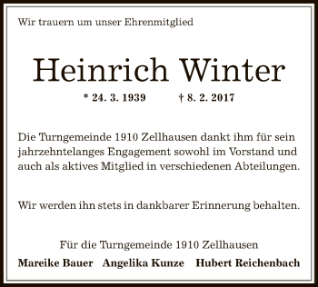 Traueranzeige von Heinrich Winter von Offenbach