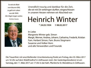 Traueranzeige von Heinrich Winter von Offenbach