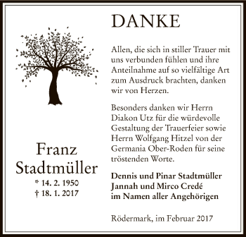 Traueranzeige von Franz Stadtmüller von Offenbach