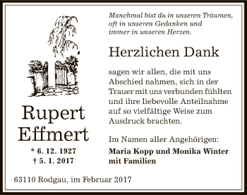 Traueranzeige von Rupert Effmert von Offenbach