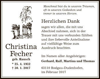 Traueranzeige von Christina Fecher von Offenbach