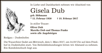 Traueranzeige von Gisela Dub von Offenbach