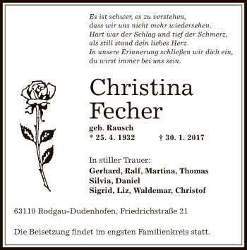 Traueranzeige von Christina Fecher von Offenbach