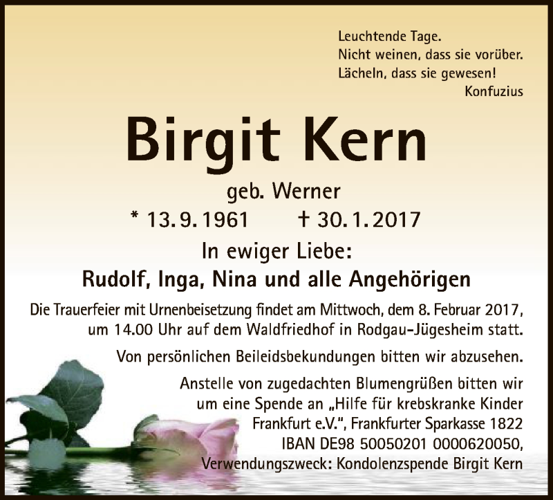  Traueranzeige für Birgit Kern vom 02.02.2017 aus Offenbach