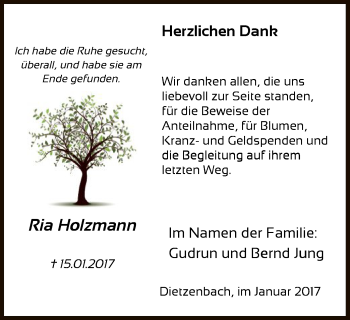 Traueranzeige von Ria Holzmann von Offenbach