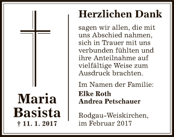 Traueranzeige von Maria Basista von Offenbach