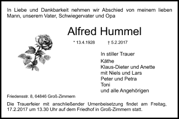 Traueranzeige von Alfred Hummel von Offenbach